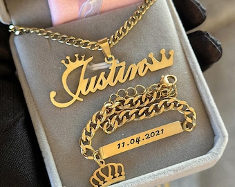 Custom Name Necklace & Bracelet Set, Personalized Kids Jewelry