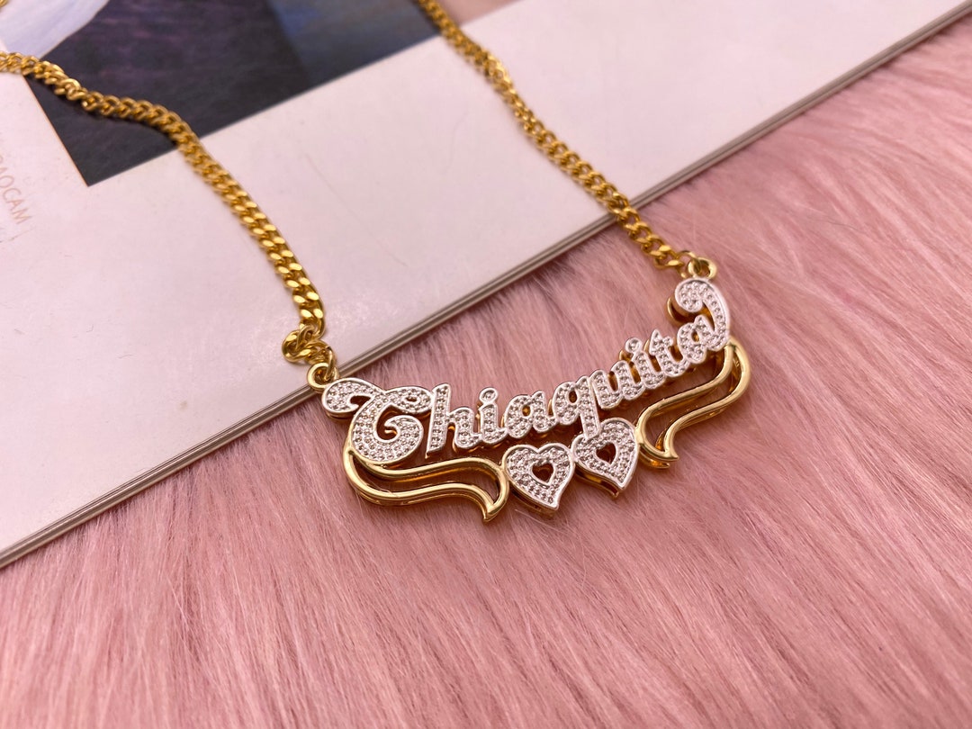 Custom Name Plate Necklace Name Necklace Double Name Plate Etsy