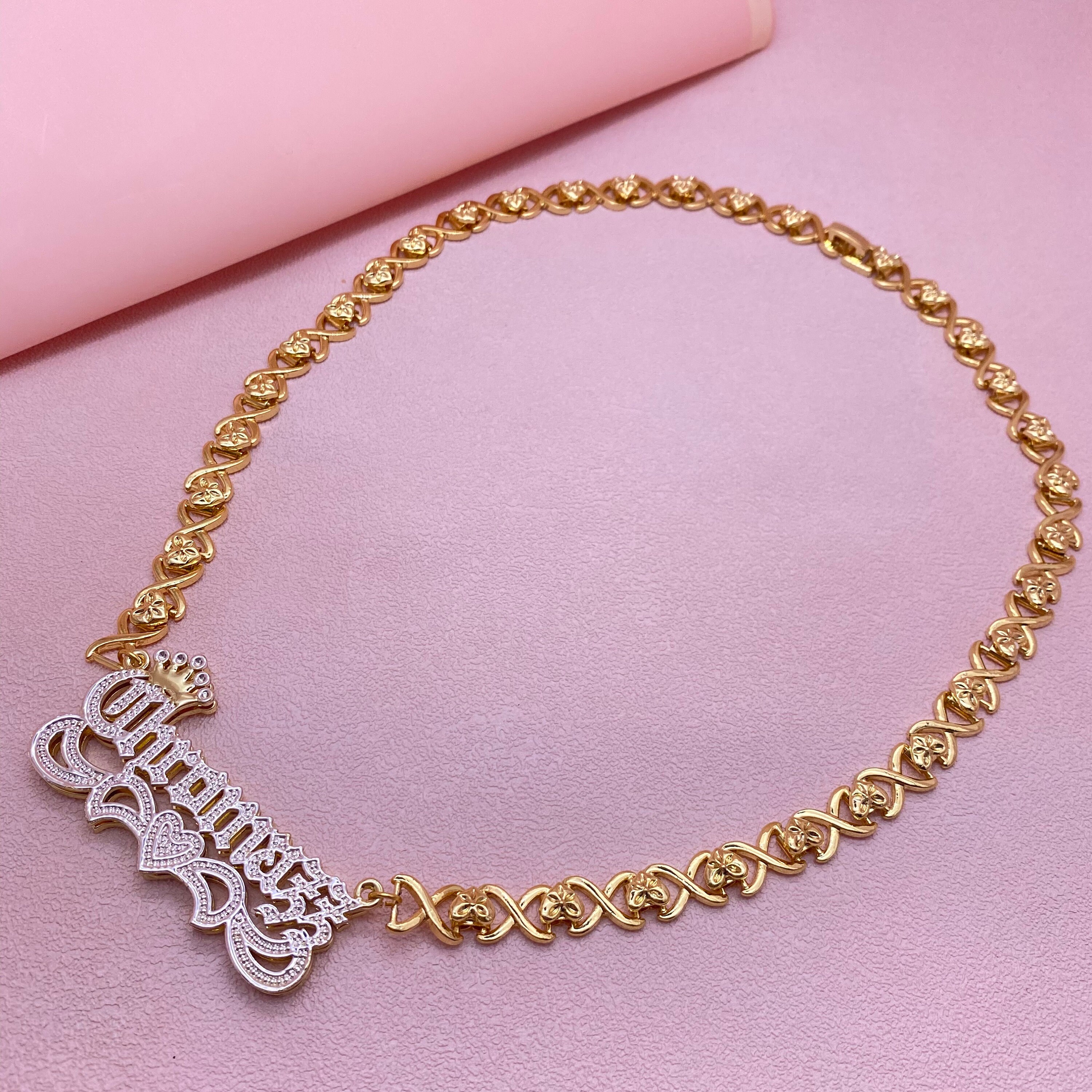 Nameplate Necklace Gold Name Necklace Double Name Plate Etsy