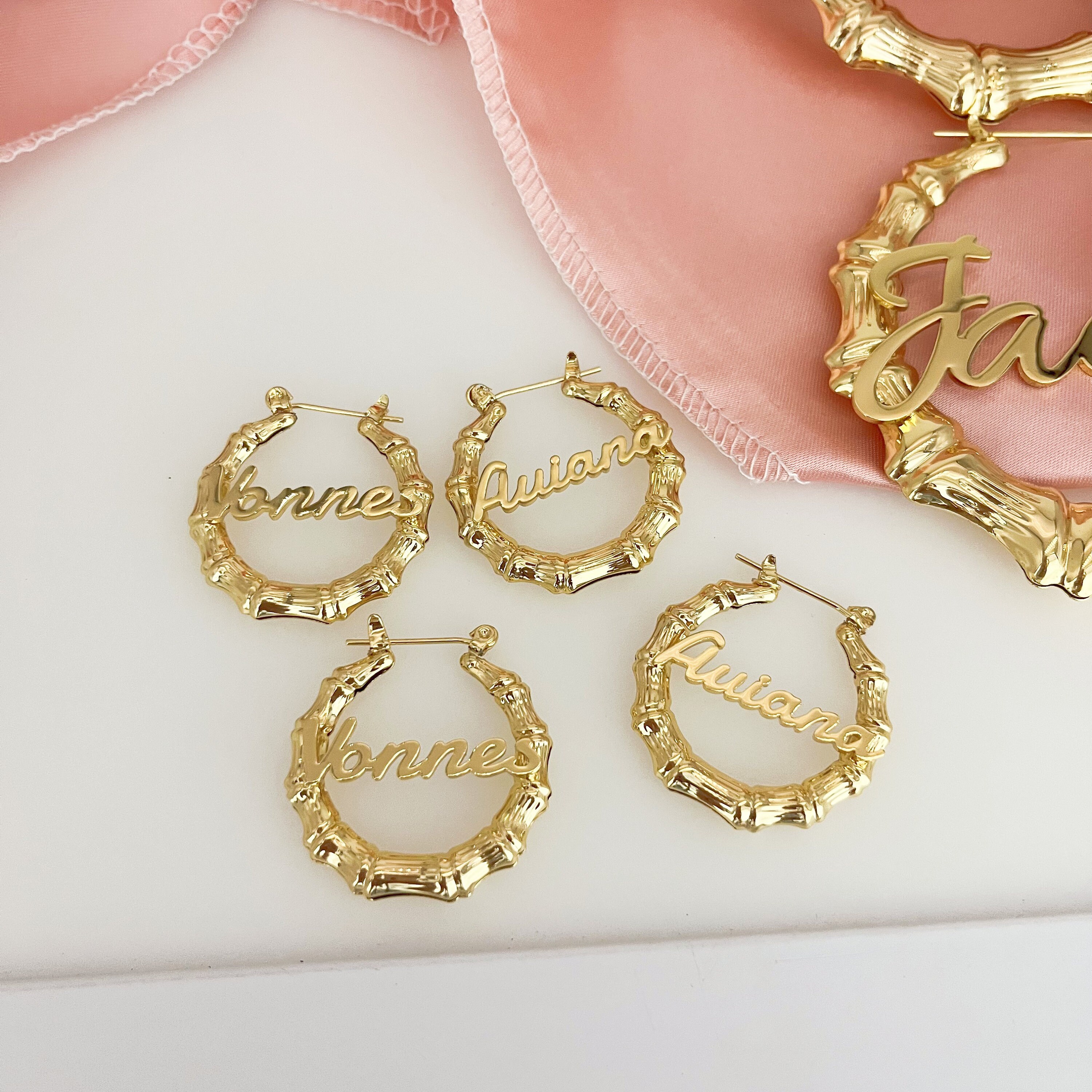 Scirpt Name Earrings, Name Bamboo Earrings, Custom Name