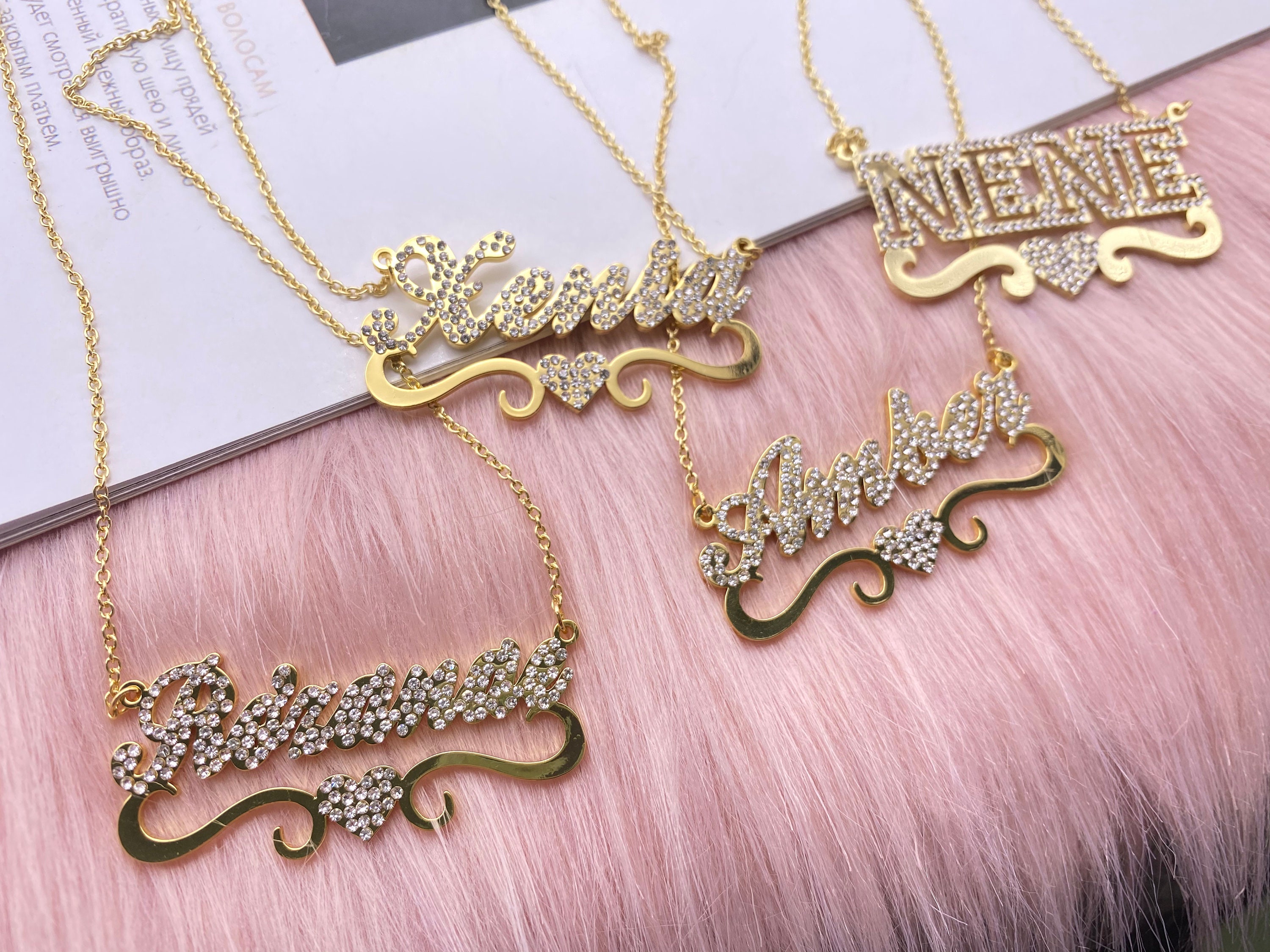 Custom Diamond Name Necklace Gift For Women Initial Name Etsy