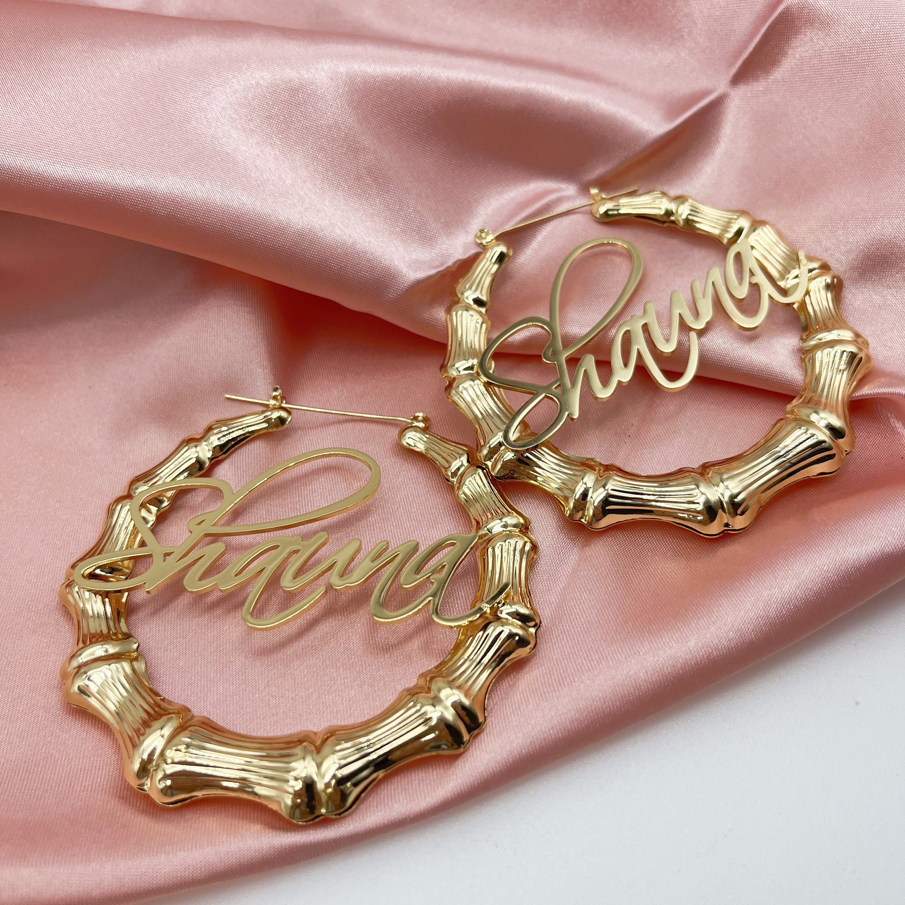 Scirpt Name Earrings, Name Bamboo Earrings, Custom Name