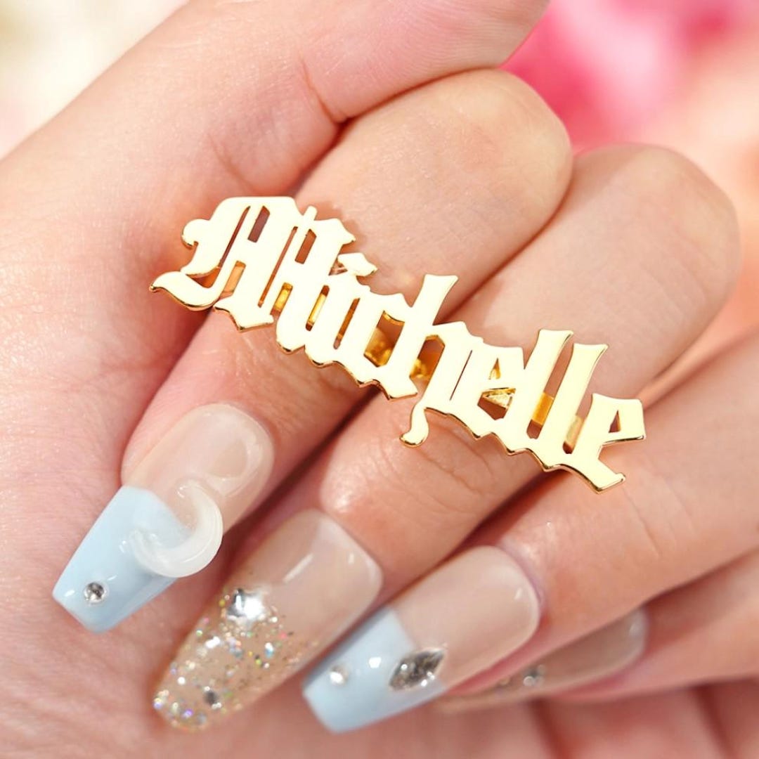 Custom Name Ring, Personalized Ring, Two Fingers Ring, Dainty Gold Ring ...
