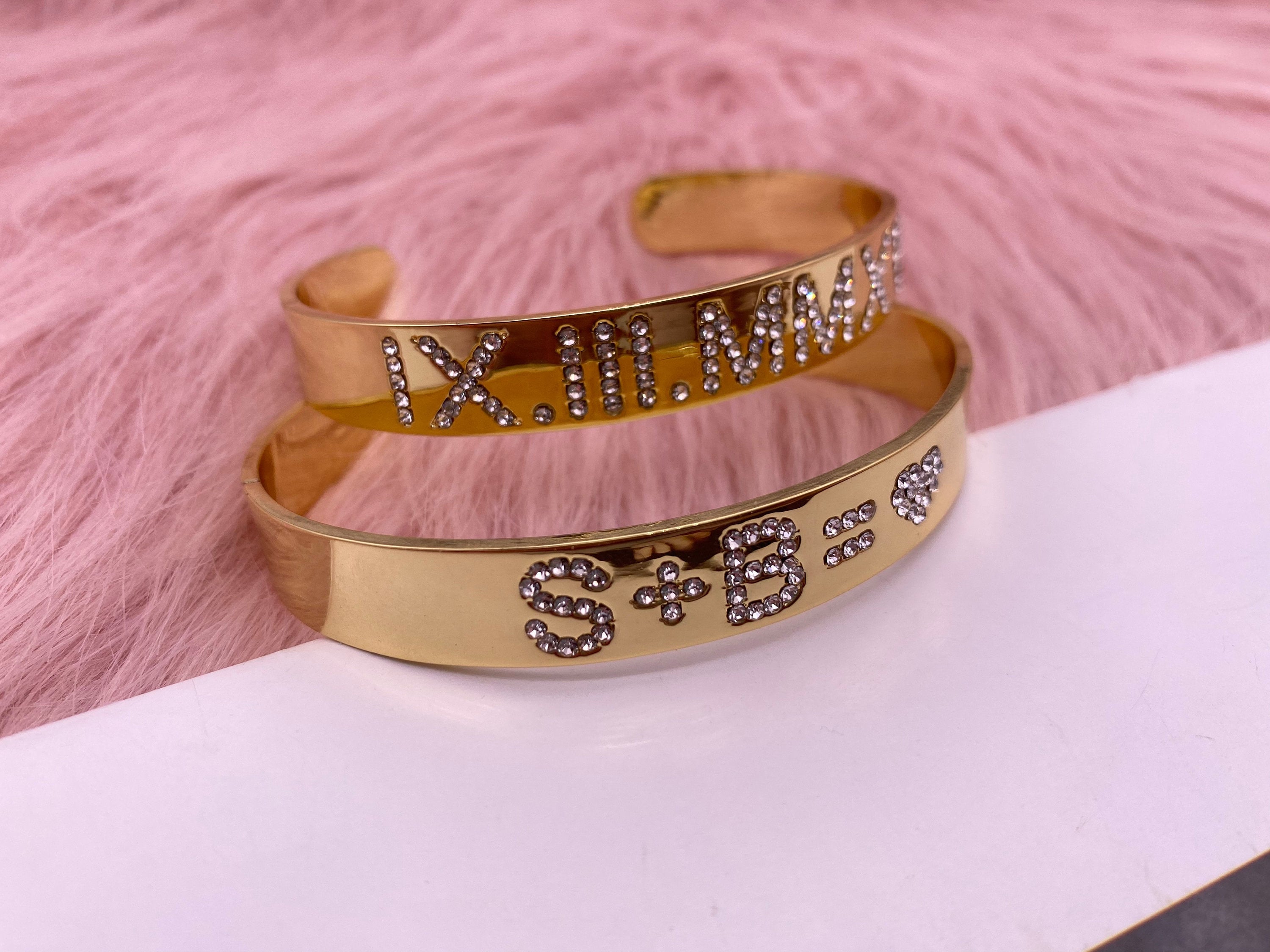 Custom Diamond Initial Name Cuff Bangle Bracelet, Gift for Women Men ...