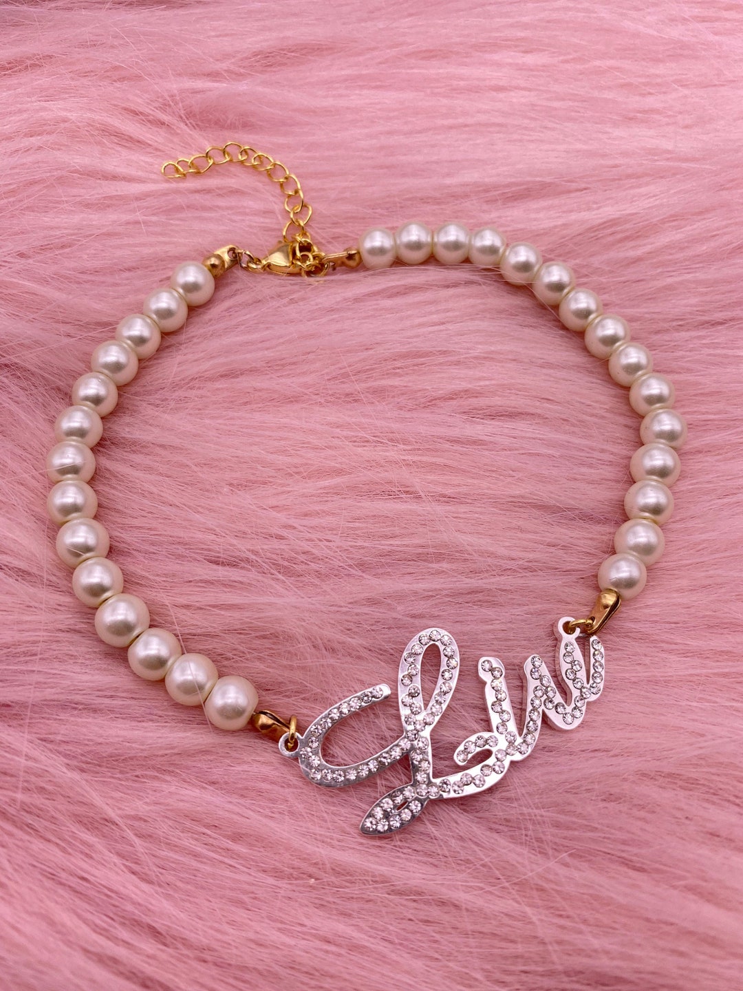 DiamantNamenArmband Perlenkette benutzerdefinierte Namen Etsy.de