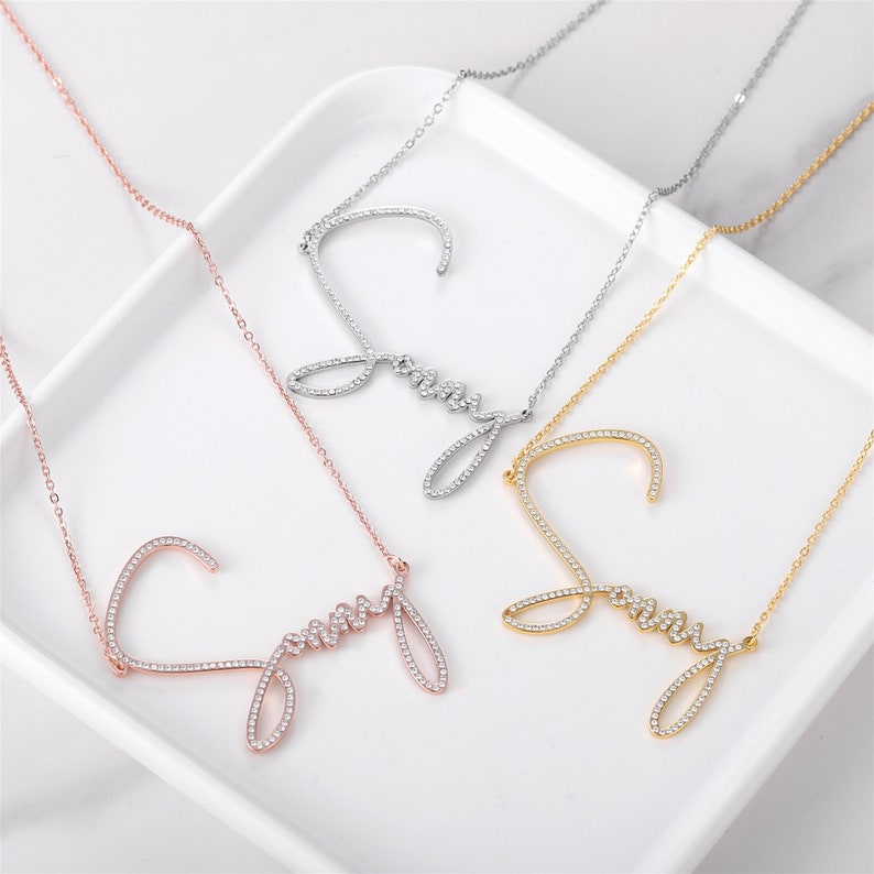 Handwrite Diamond Custom Diamond Name Necklace, Handwriting Necklace, Iced Name Necklace ...