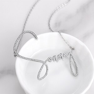 Handwrite Diamond Custom Diamond Name Necklace, Handwriting Necklace, Iced Name Necklace ...