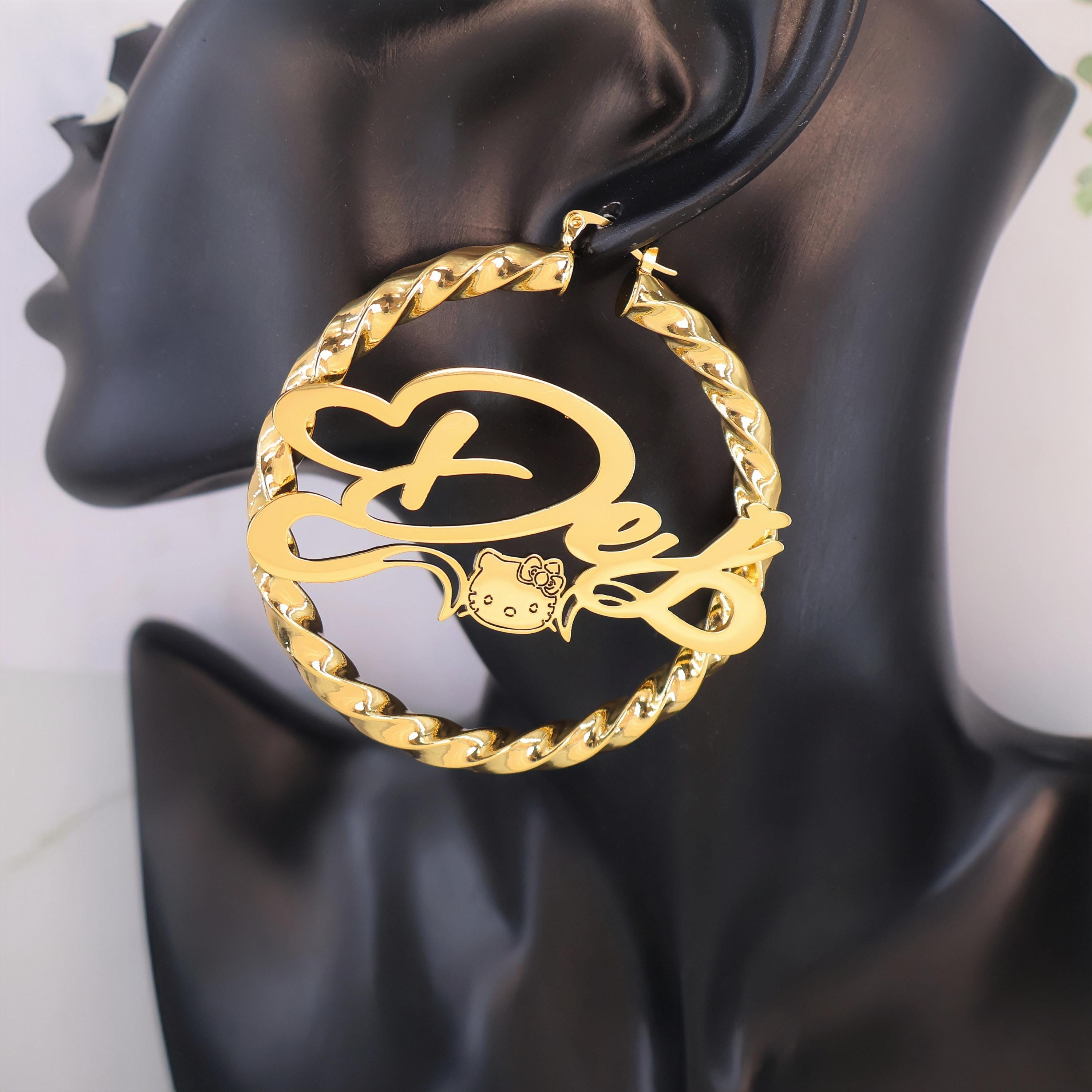 Custom Name Earrings, Minnie Mouse Earrings, Personalized Hoop Earrings, Name Hoop Earrings, Name Earrings, Women Name Earrings,Gift for Mom