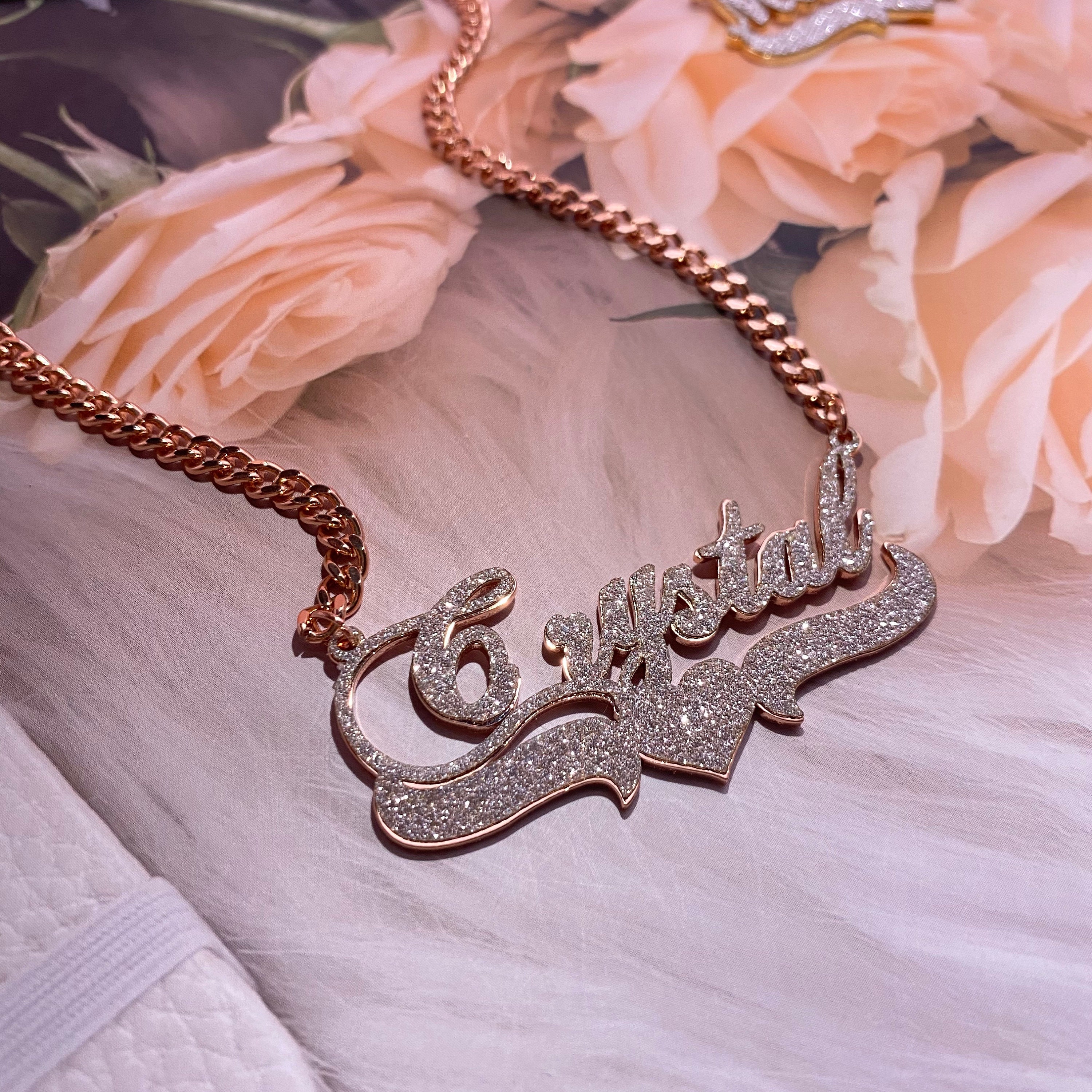Custom Name Necklace Bling Name Necklace Cuabn Name Etsy