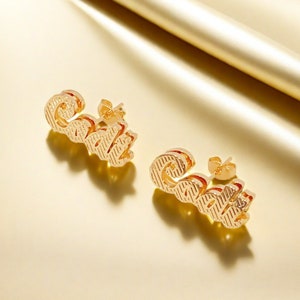 Name Stud Earrings, Personalized Name Earrings, Personalized Stud Earrings, Double Plate Earrings, 3D Name Pendant, Birthday Gift For Her