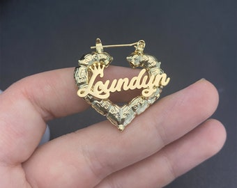 Custom Name Heart Bamboo Hoop Earrings, Kids 30mm