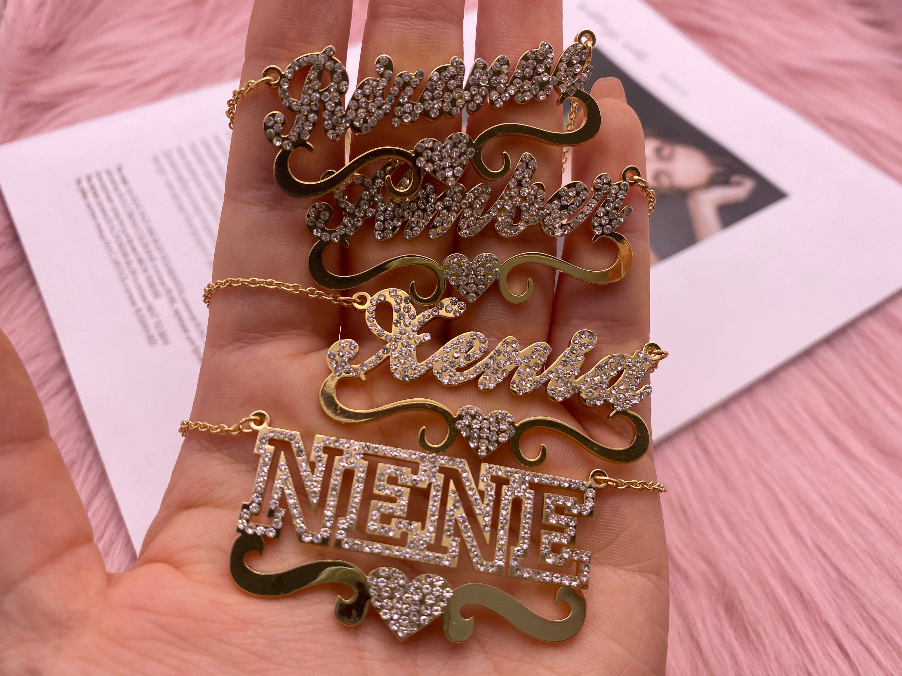 Custom Diamond Name Necklace Gift For Women Initial Name Etsy