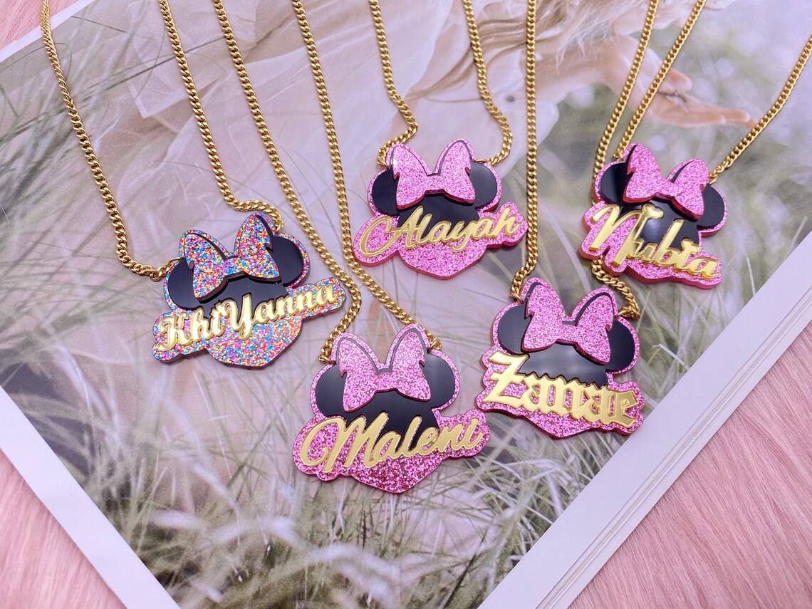 Minnie Mouse Necklace Gift For Kids Girls Custom Acrylic Etsy