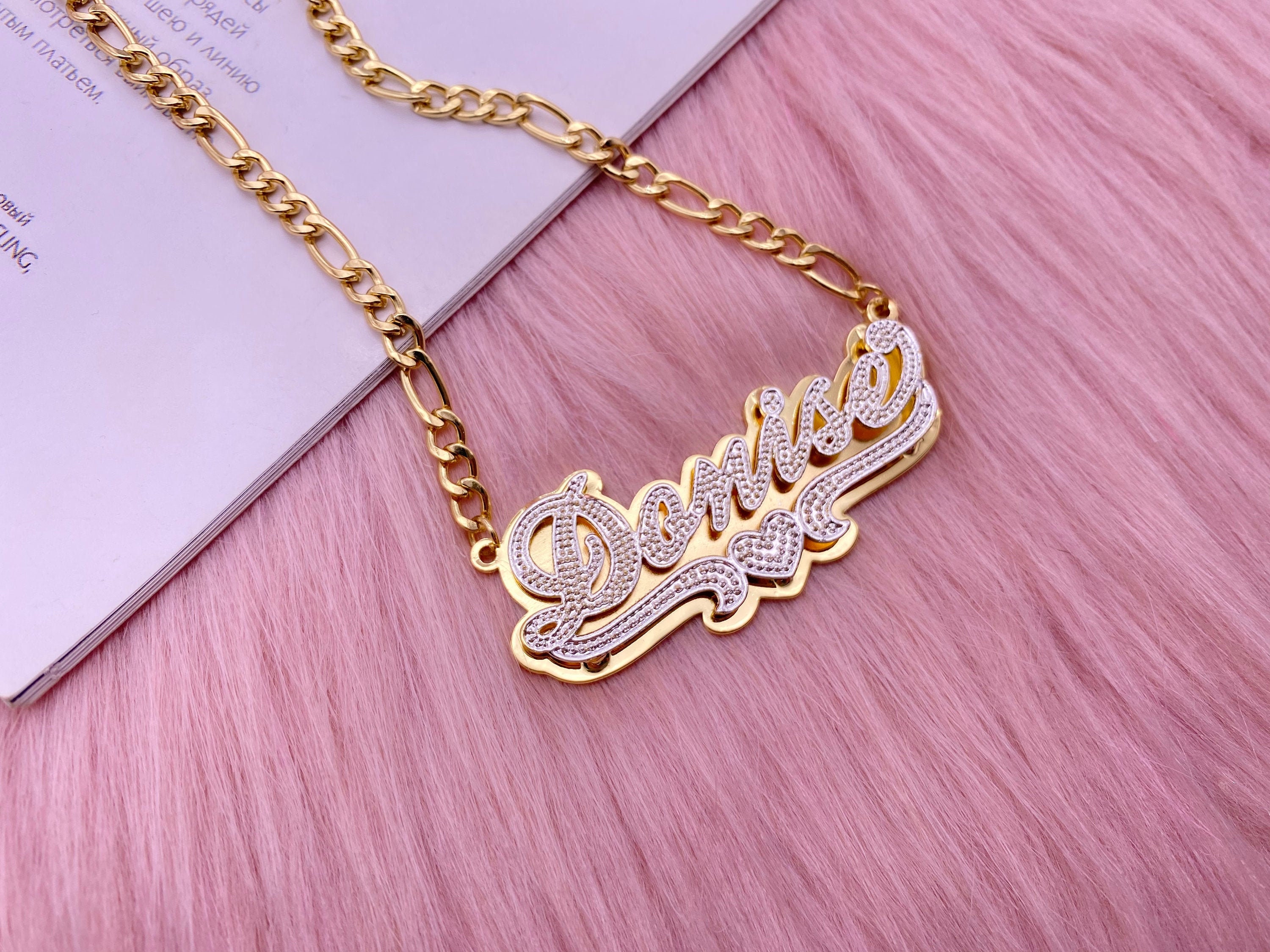 Custom Personalized Name Nameplate Necklace 18k Gold 3D Etsy