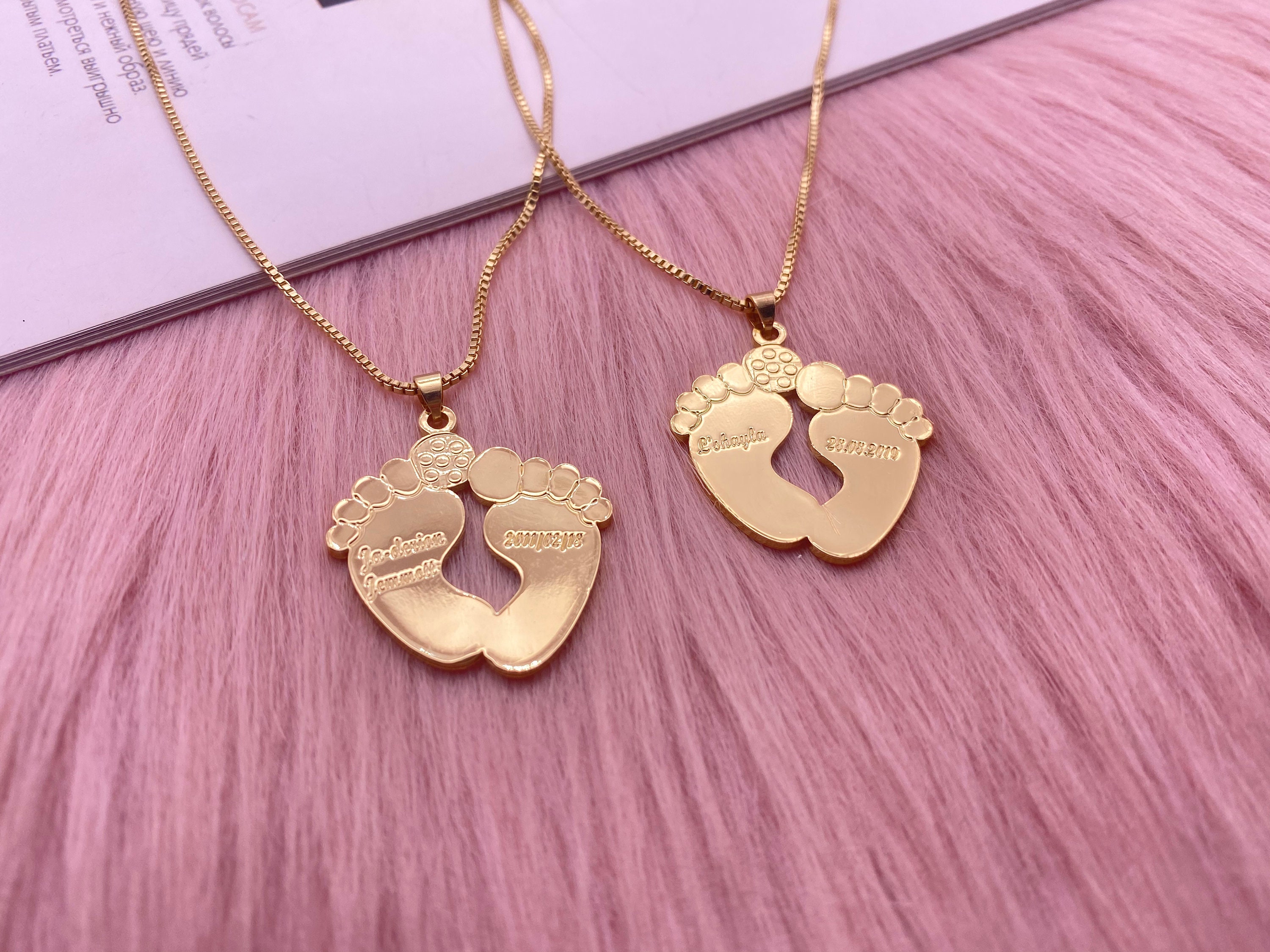 Custom Baby Foot Necklace Engraved Baby Feet Name Etsy