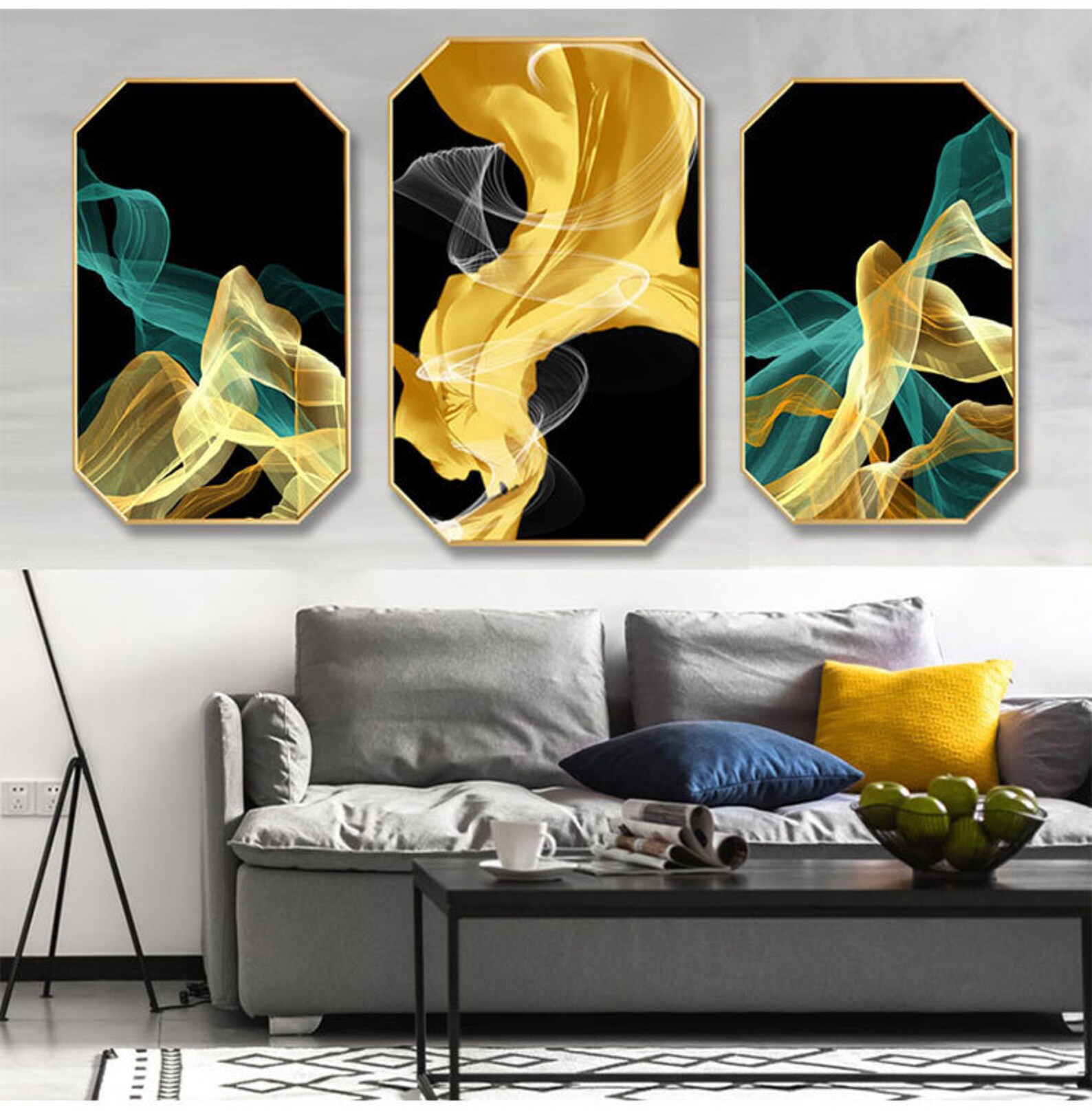 Octagon Canvas Wall Art Gold Frame Print Picture for Living Etsy