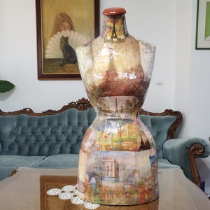 Maniquí Torso Paris Postales Avispa Cintura Vintage Estilo Francés Joyería busto display Forma de vestir papel maché Sastre Maniquí