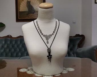 Handmade -Half mannequin- Jewelry Holder- Jewelry Display- Necklace Holder- Paper mache- Calico material- pinnable