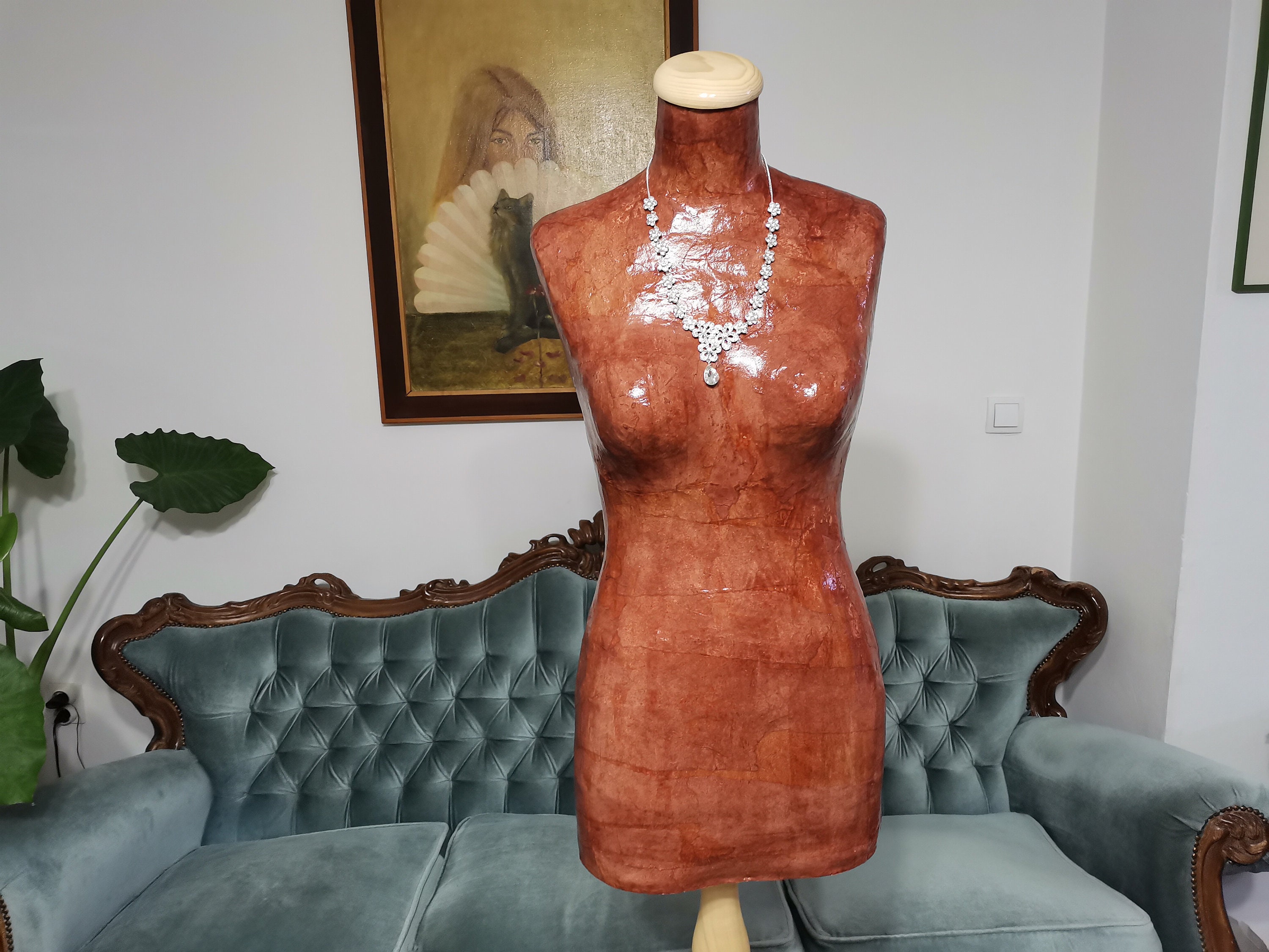 Vintage Handmade Mannequin Torso With Stand Female Dress Form