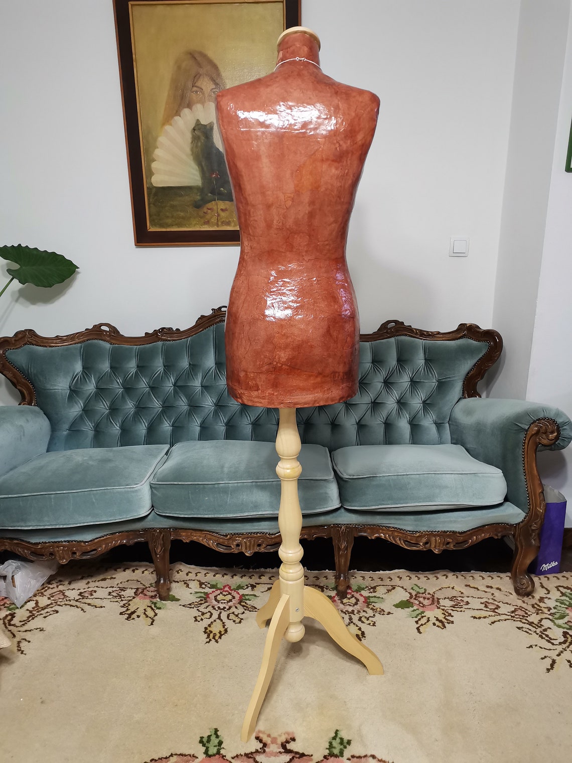 Vintage Handmade Mannequin Torso With Stand Female Dress Form