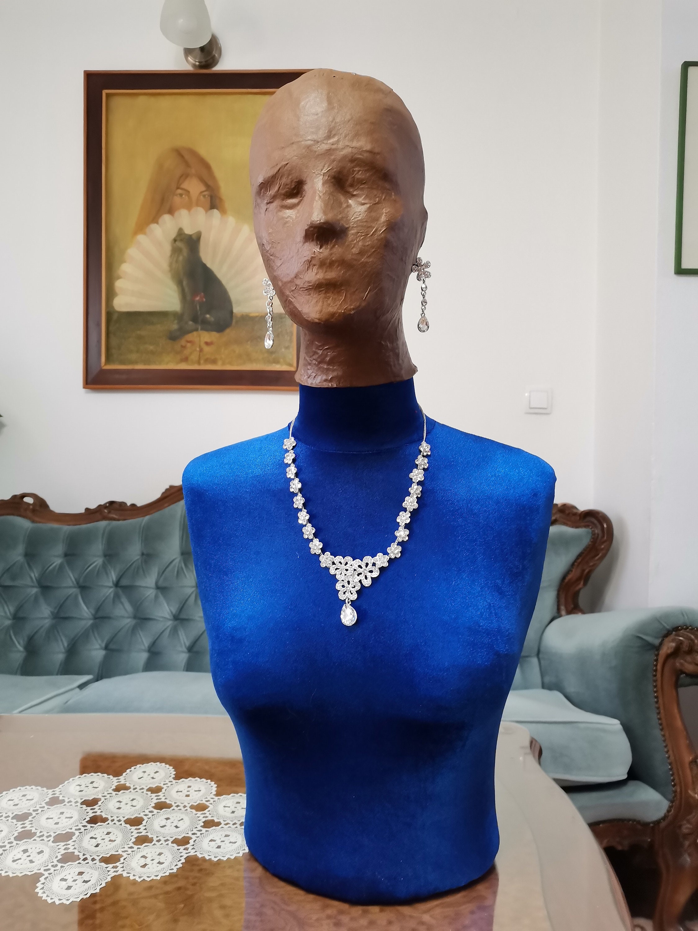 Handmade Female Half Mannequin With Head Jewelry Display Earrings