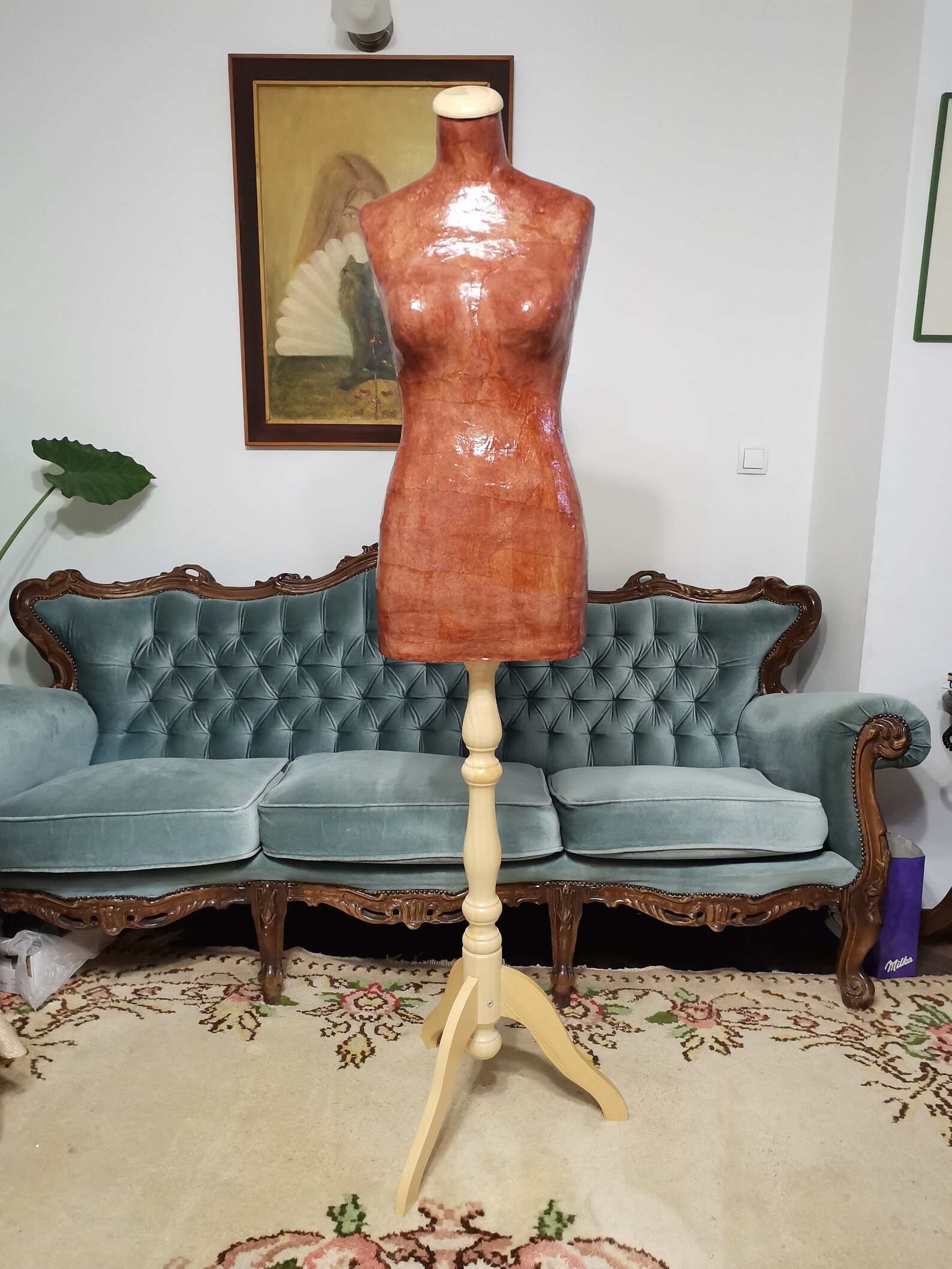 Vintage Handmade Mannequin Torso With Stand Female Dress Form