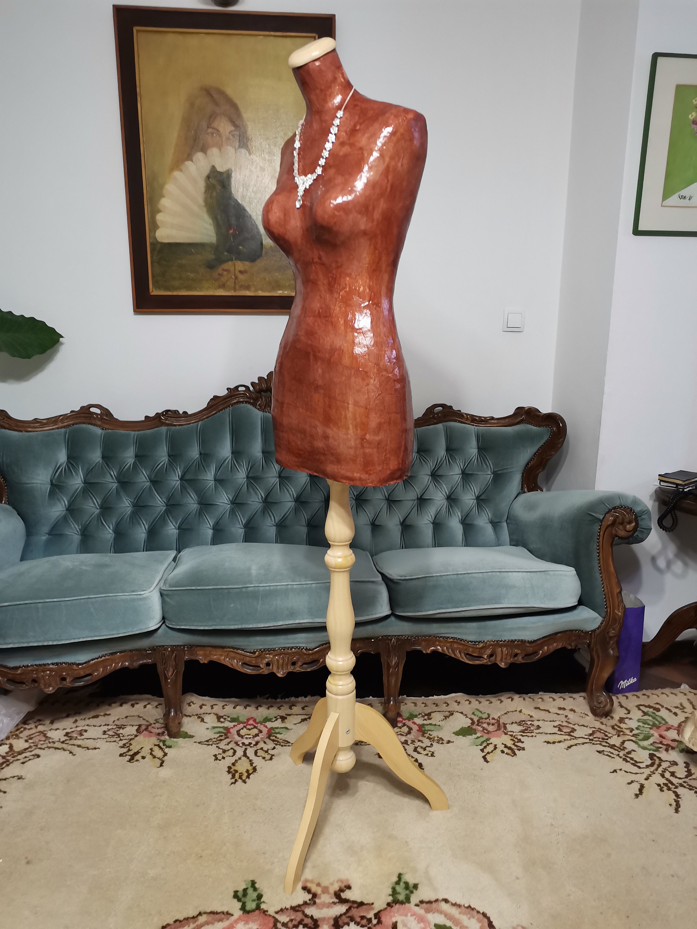 Vintage Handmade Mannequin Torso With Stand Female Dress Form