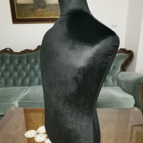 Handmade Black Velvet Male Mannequin Torso- Paper mache Dress Form- French shops Inspired- Fashionable Display Organizer- Pinnable- Tailor Dummy