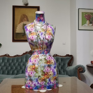 Handmade Floral Mannequin Torso- French style - Wasp Waist- Paper Mache -Dress Form- Tailor dummy- Bust- Shop Display