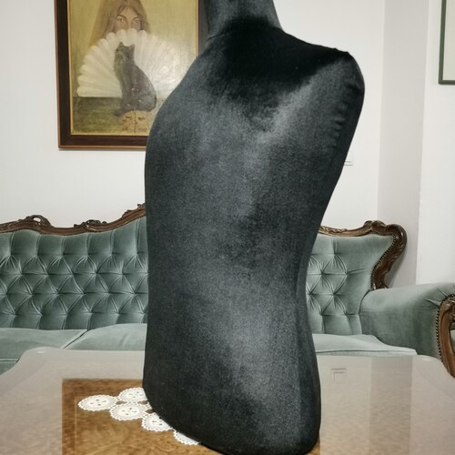 Handmade Black Velvet Male Mannequin Torso- Paper mache Dress Form- French shops Inspired- Fashionable Display Organizer- Pinnable- Tailor Dummy