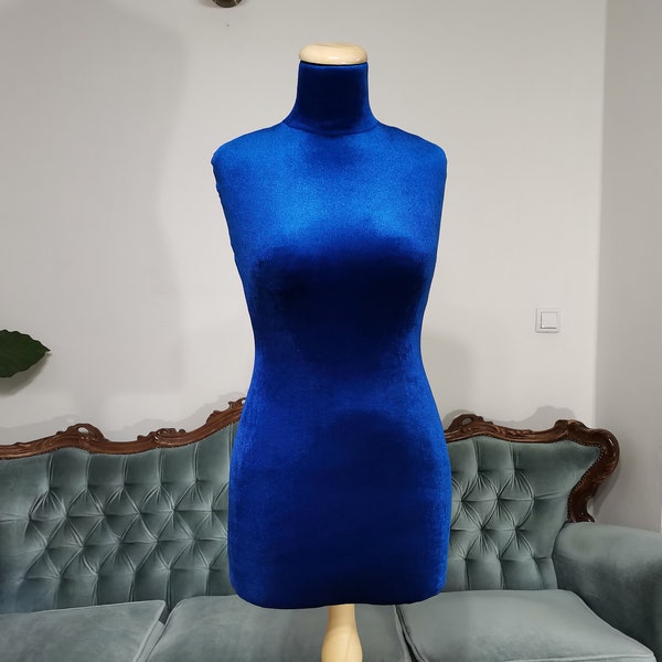 Handgemachter preußisch blauer Samt Weiblicher Mannequin Torso- Pappmaché- Kleid Form- Französisch inspiriert- Display Organizer- Pinnable- SchneiderPuppe