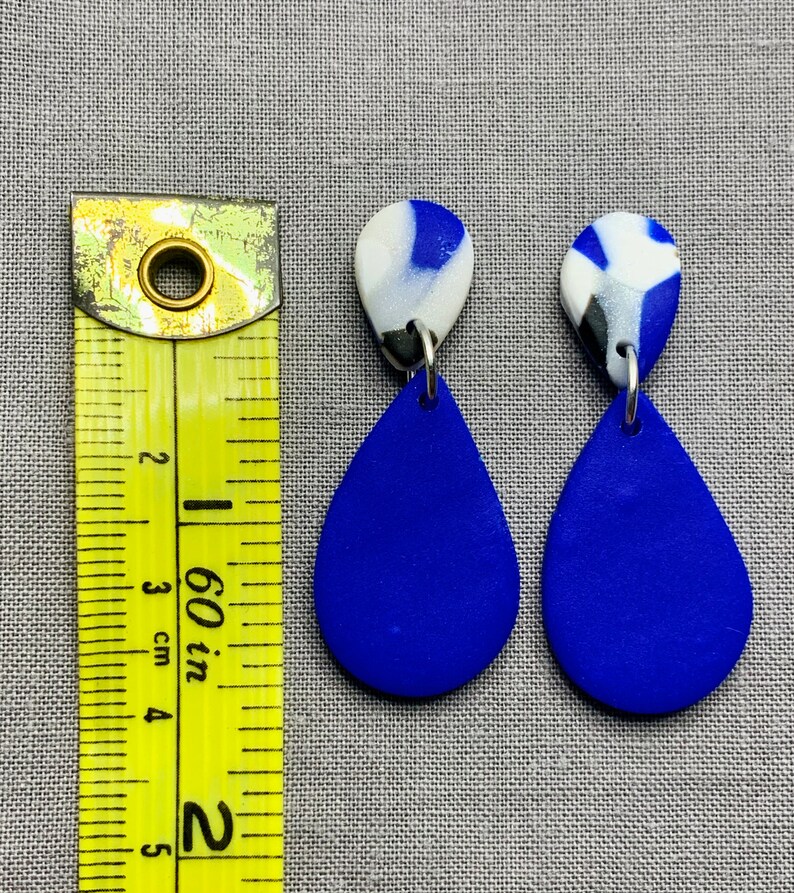 Black White Shimmer Marble Effect Small Double Teardrop Design Polymer Clay Earrings In Blue Jewelry Earrings Valresa Com