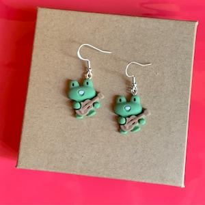 Musical Frogs Earrings, Frog with Guitar Earrings, Animal Earrings, Dangle Charms, Summer Earrings, Funny Jewelry, Jewelry for Kids