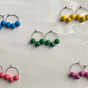 Hoop Earrings with beads, Wooden Earrings, Boho Earrings, Summer Earrings, Lightweight Earrings, Pick Your Colour, Statement Earrings