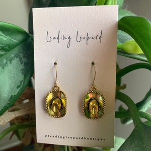Cowboy Hat Earrings, Retro Accessories, Gift For Her, Cowgirl Earrings, Cowboy Boot Earrings, Gold Jewelry, Western Earrings, Country Music