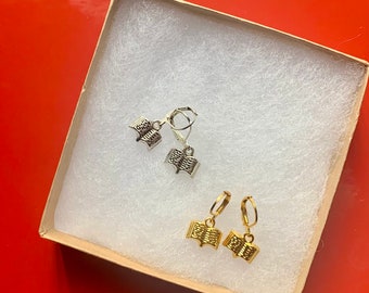 Book Earrings, Small Everyday Earrings, Earrings for Women, Dainty Earrings, Charm Earrings, Book Lover Gift, Reading Jewelry