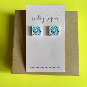 Flower Earrings, Tree Jewelry, Wooden Earrings, Statement Studs, Square Earrings, Family Tree Jewelry, Nature Inspired, Gift For Her