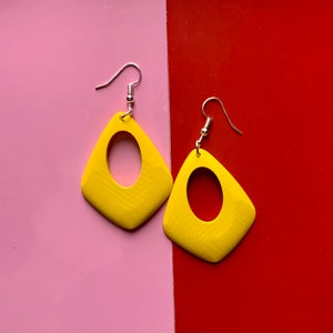 Wooden Teardrop Earrings, Yellow Earrings, Dangle Earrings, Summer Earrings, Earrings for Women, Lightweight Earrings, Retro Earrings