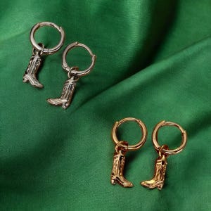 Cowboy Boot Earrings, Retro Accessories, Gift For Her, Cowgirl Earrings, Cowboy Hat Earrings, Huggie Hoop, Western Earrings, Country Music