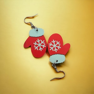 Gioielli di Natale, orecchini invernali, orecchini a fiocco di neve, regalo di Natale, orecchini festivi, regalo di Natale, guanti, guanti, regalo di festa