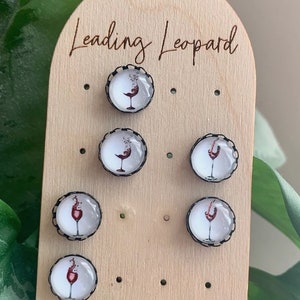 Wine Glass Earrings, Minimalist Earrings, Gift For Her, Red Wine Earrings, 12mm Cabochon Earrings, Wine Jewelry, Gift For Wine Lover