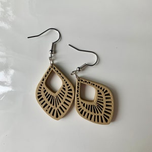 Wooden Teardrop Earrings, Dangle Earrings, Boho Earrings, Summer Earrings, Earrings for Women, Pick Your Colour, Lightweight Earrings Dark Beige