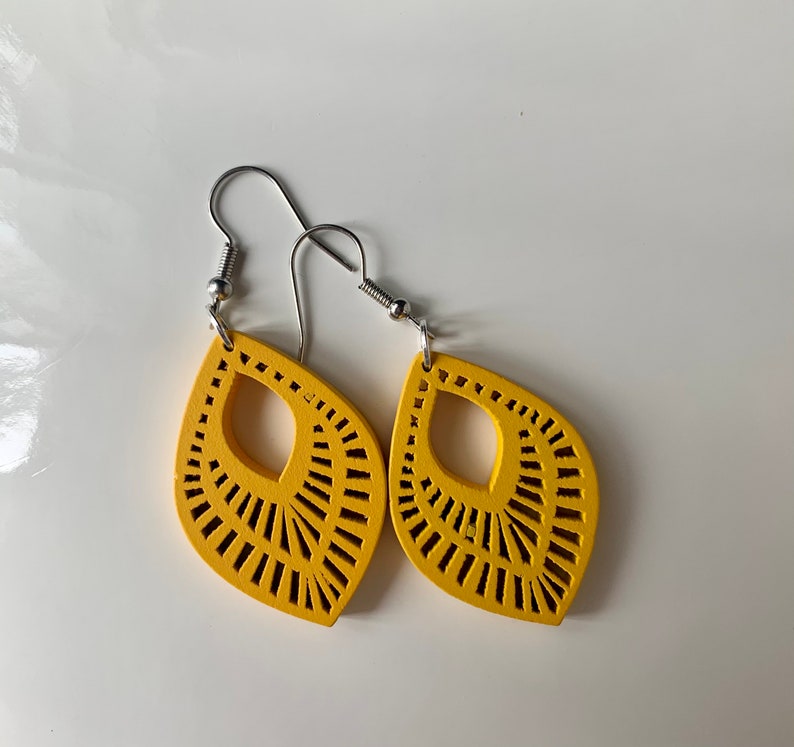 Wooden Teardrop Earrings, Dangle Earrings, Boho Earrings, Summer Earrings, Earrings for Women, Pick Your Colour, Lightweight Earrings Yellow