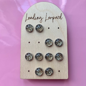 Leopard Print Earrings, Animal Print Earrings, Summer Earrings, Cheetah Print Earrings, 8mm Cabochon Earrings, Silver Stud Earrings