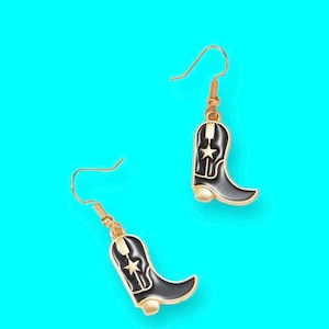 Cowboy Boot Earrings, Retro Accessories, Gift For Her, Cowgirl Earrings, Cowboy Hat Earrings, Gold, Western Earrings, Country Music Earrings