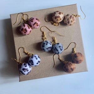 Leopard Print Earrings, Minimalist Earrings, Fabric Earrings, Cheetah Print Earrings, Cloth Earrings, Round Earrings, Ball Earrings