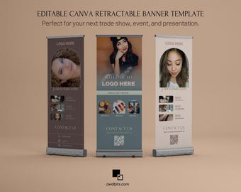 編集可能なCanva伸縮バナーテンプレート｜展示会・イベントディスプレイ｜デジタルダウンロード｜4つのデザイン