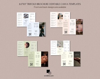 編集可能なCanva三つ折りパンフレットテンプレート｜スパ・美容サロン｜デジタルダウンロード｜6つのデザイン