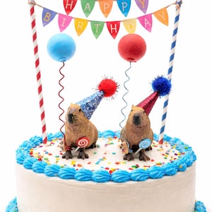 Custom Capybara Cake Topper | Birthday Party Animal Decoration | Mini Party Hats | Capybara Cavy Theme image 2