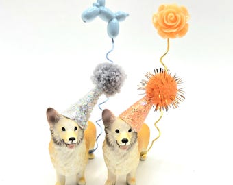 コーギー犬用ケーキトッパー | パーティーハット付きパーティーペット